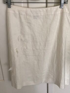 Dean & White 100% Linen A-Line Skirt Size 8 Color Beige Appliqué Work on Side